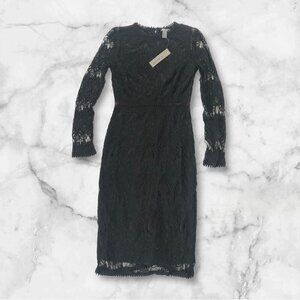 NWT Black Lace Illusion  Midi Sheath Dress Size S whimsigoth